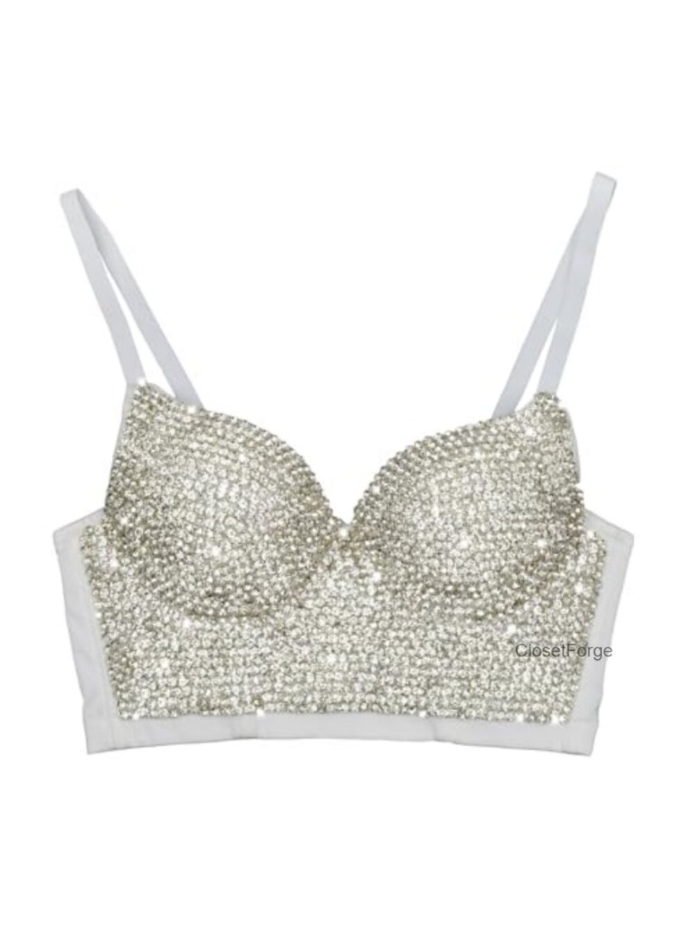Handmade Rhinestone Diamond Push Up Bustier Crop Top Corset Bra